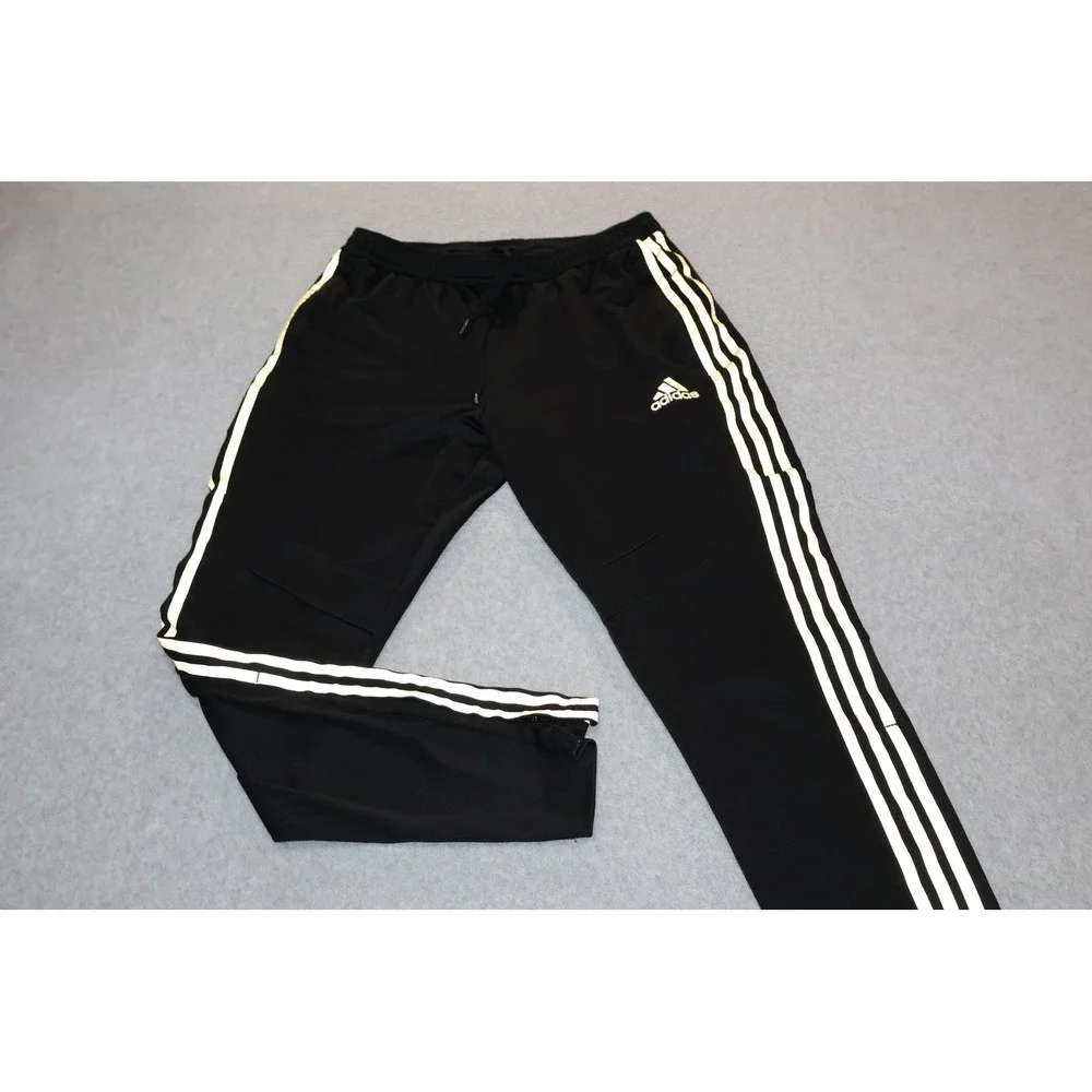 Adidas Track Pants Mens Large Black Reflective Gold 3-Stripe Ankle Zip Joggers